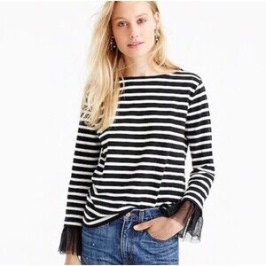 J. Crew Tulle Cuffed Striped Boatneck Cotton‎ Top Women’s Size XS